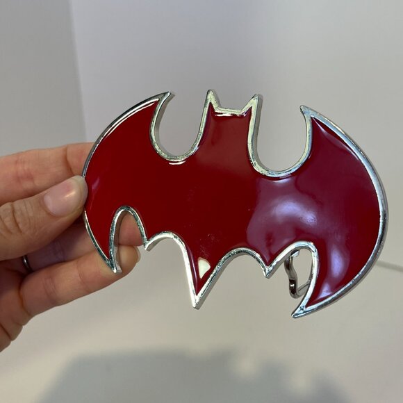 DC Comics Batman Belt Buckle Silver Metal & Red Bat Symbol Logo - Picture 5 of 8